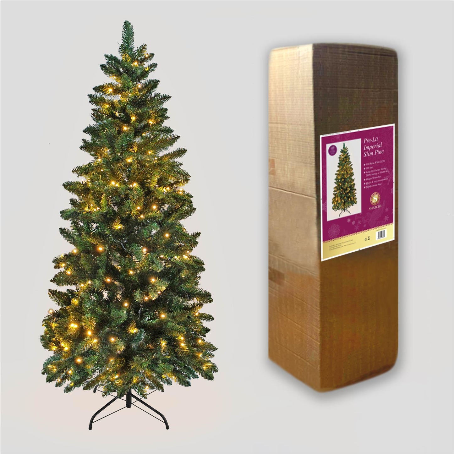 7ft Pre-Lit Imperial Pine Slim Green Christmas Tree - White LEDs