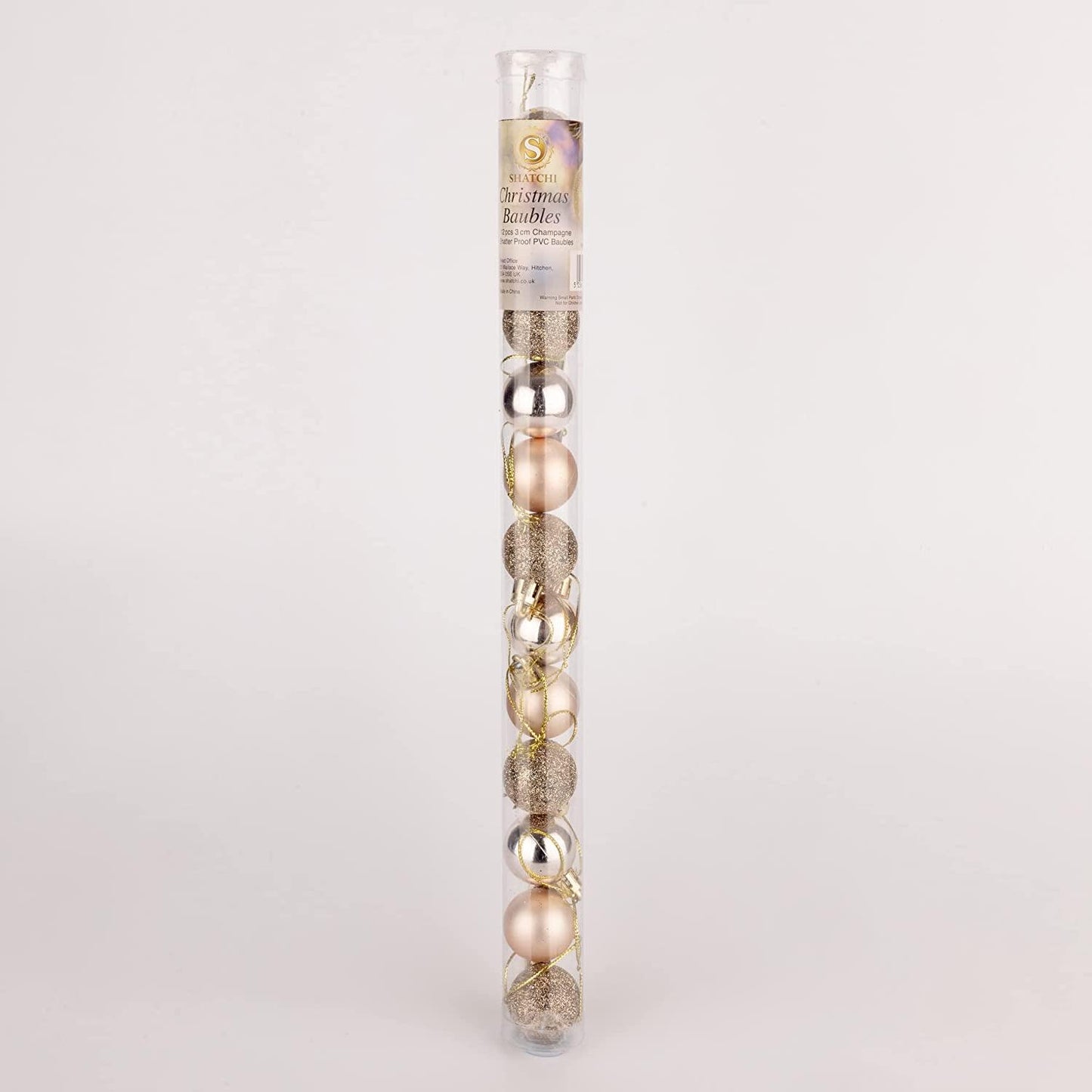 24 Champagne Baubles 3cm PVC Set