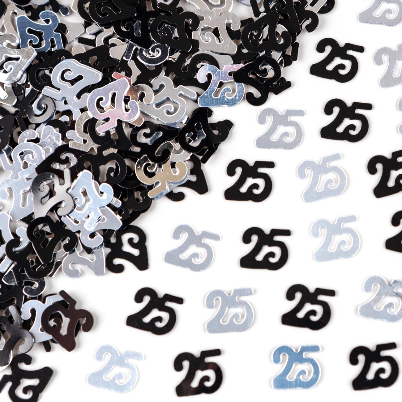 25th Birthday Confetti in Black & Silver, 14g, 4 Packs