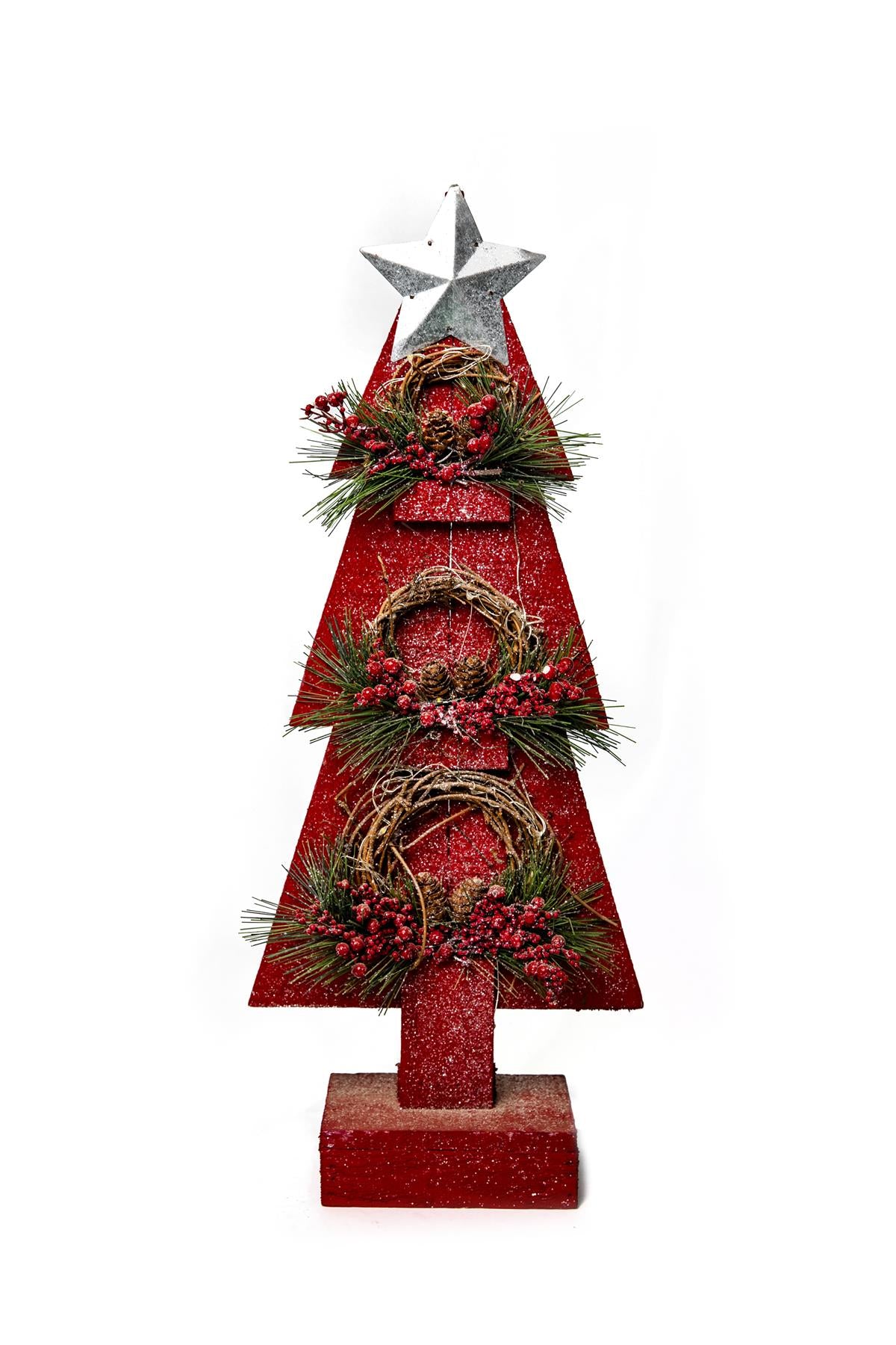 Red Wooden Tree with Bulbs - 25x10x80cm