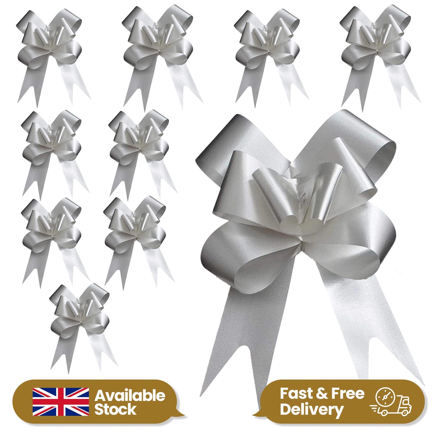 Shatchi 20pcs Silver 50mm/5cm Pull Bows Gift Wrap & Hampers