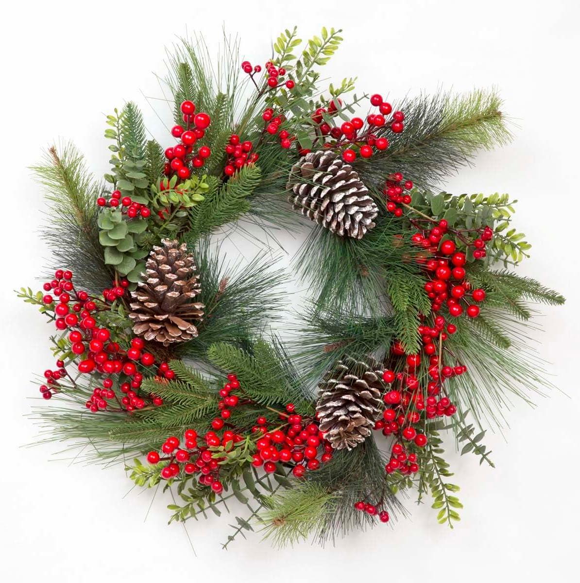 60cm Battery-Operated Pre-Lit Berry & Cone Wreath - 50 Warm White LEDs