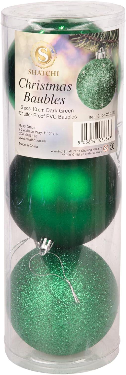 Set of 6 Dark Green 10cm Baubles (PVC)