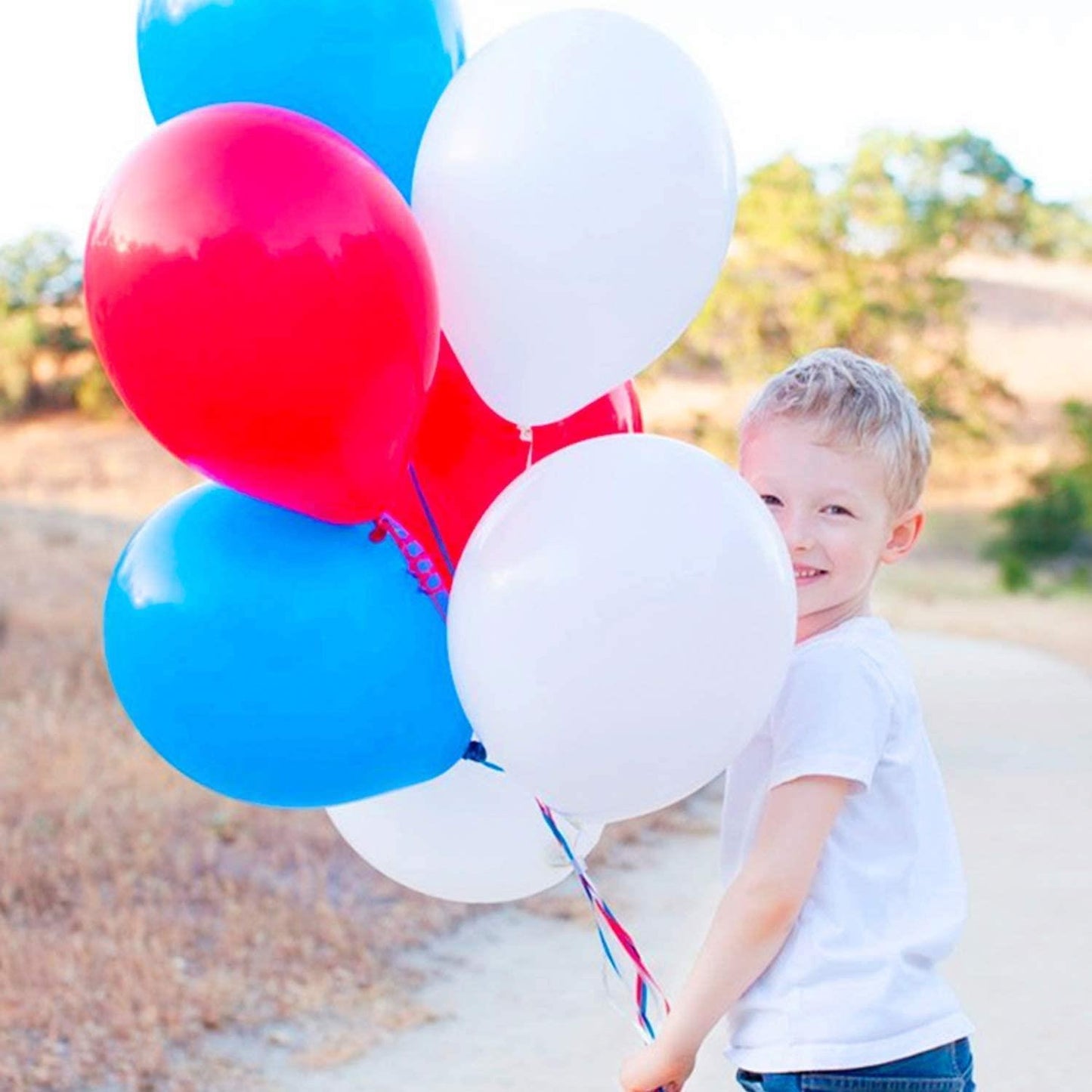 100 Red White Blue Balloons