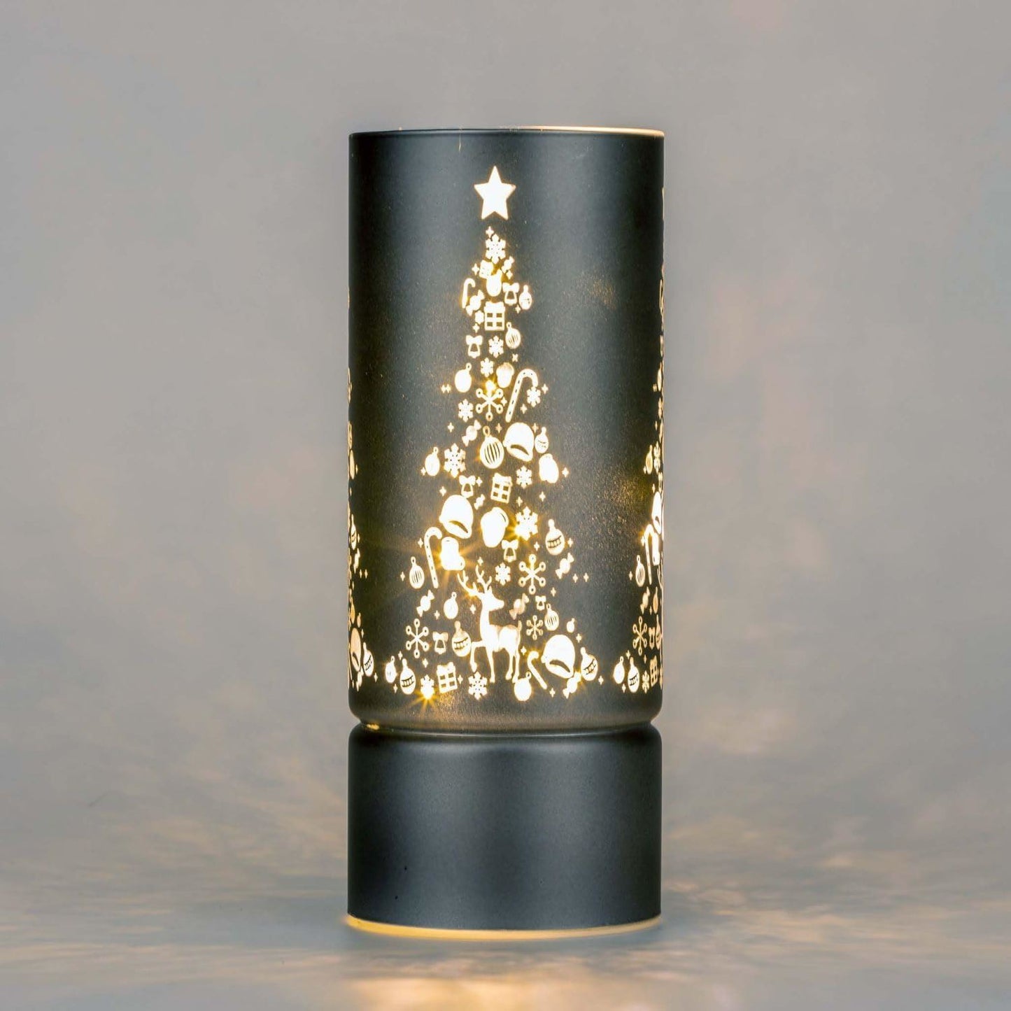 22cm Christmas Decorated LED Grey Glass Vase