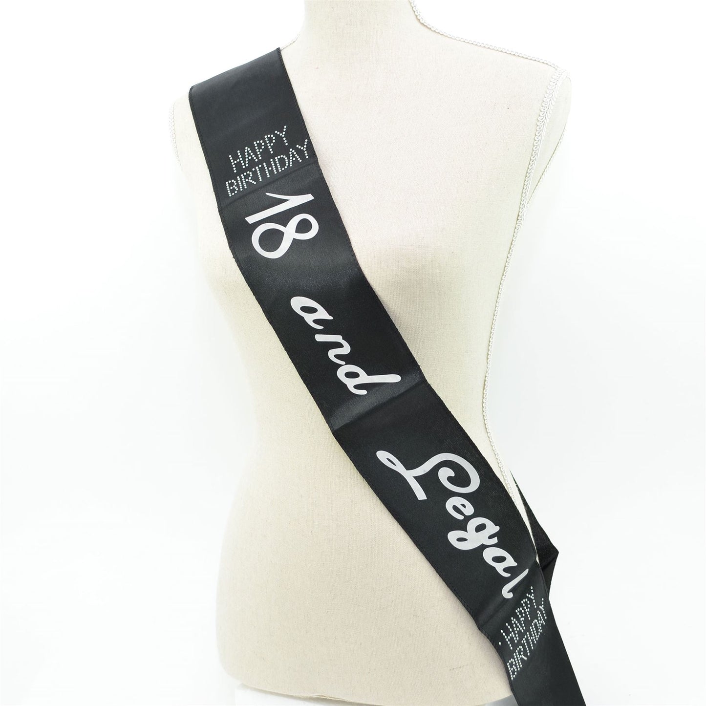 Shatchi 18th Birthday Sash Black & Silver