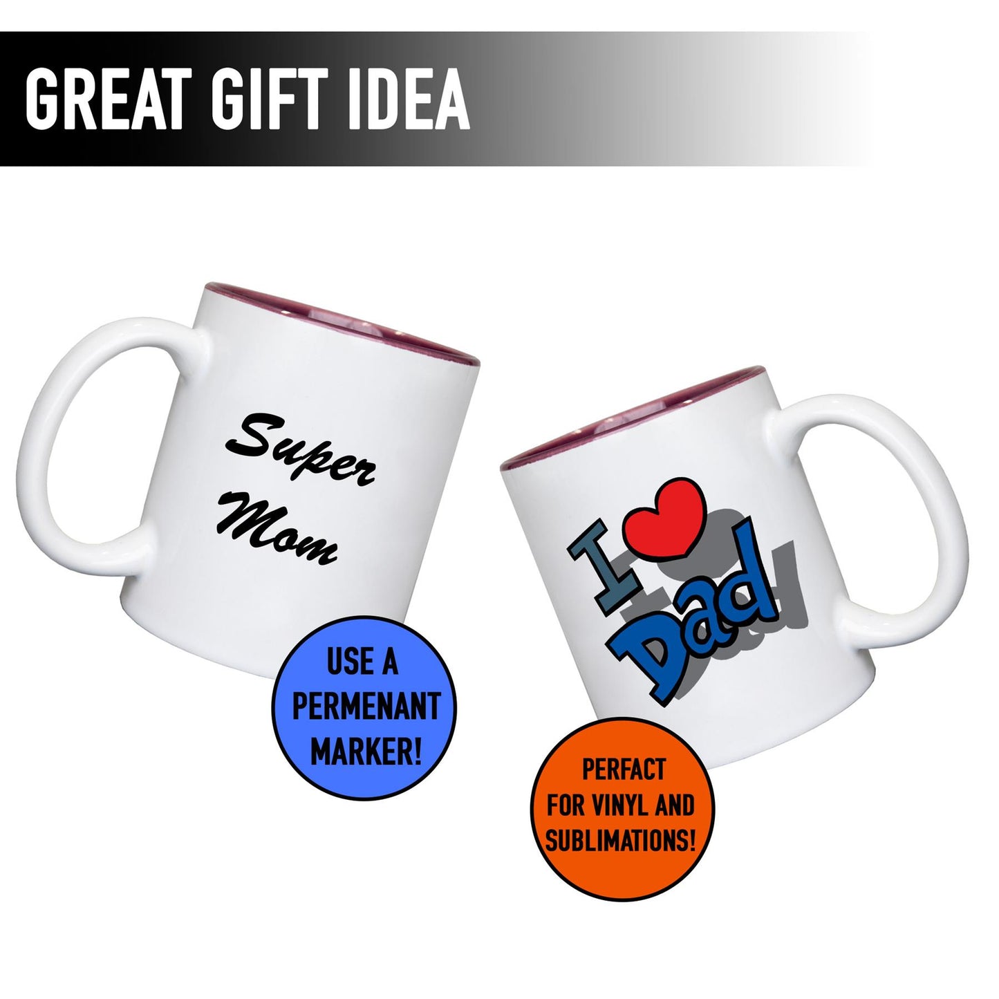 4Pcs Purple and White 2 Tone Sublimation Mugs 11oz (2pcs Each)