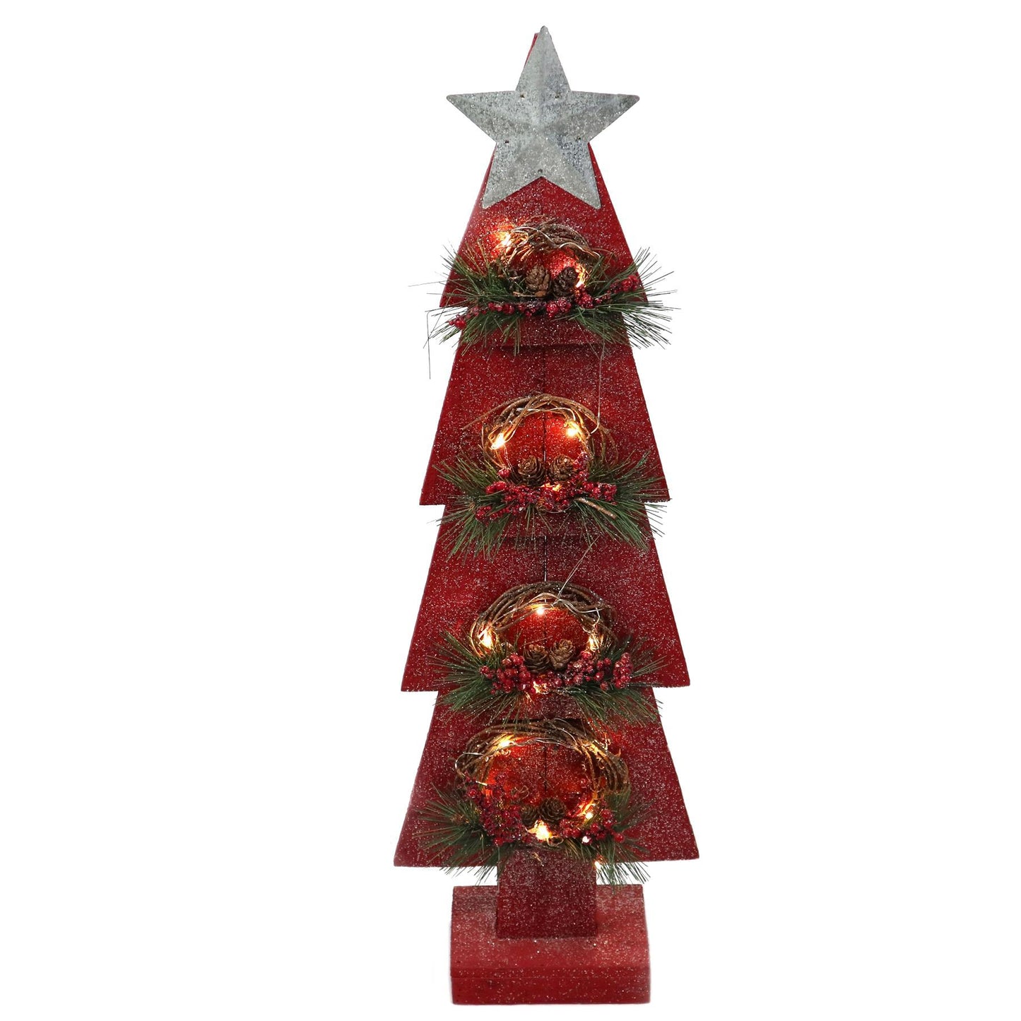 Red Wooden Tree with Bulbs - 25x10x80cm