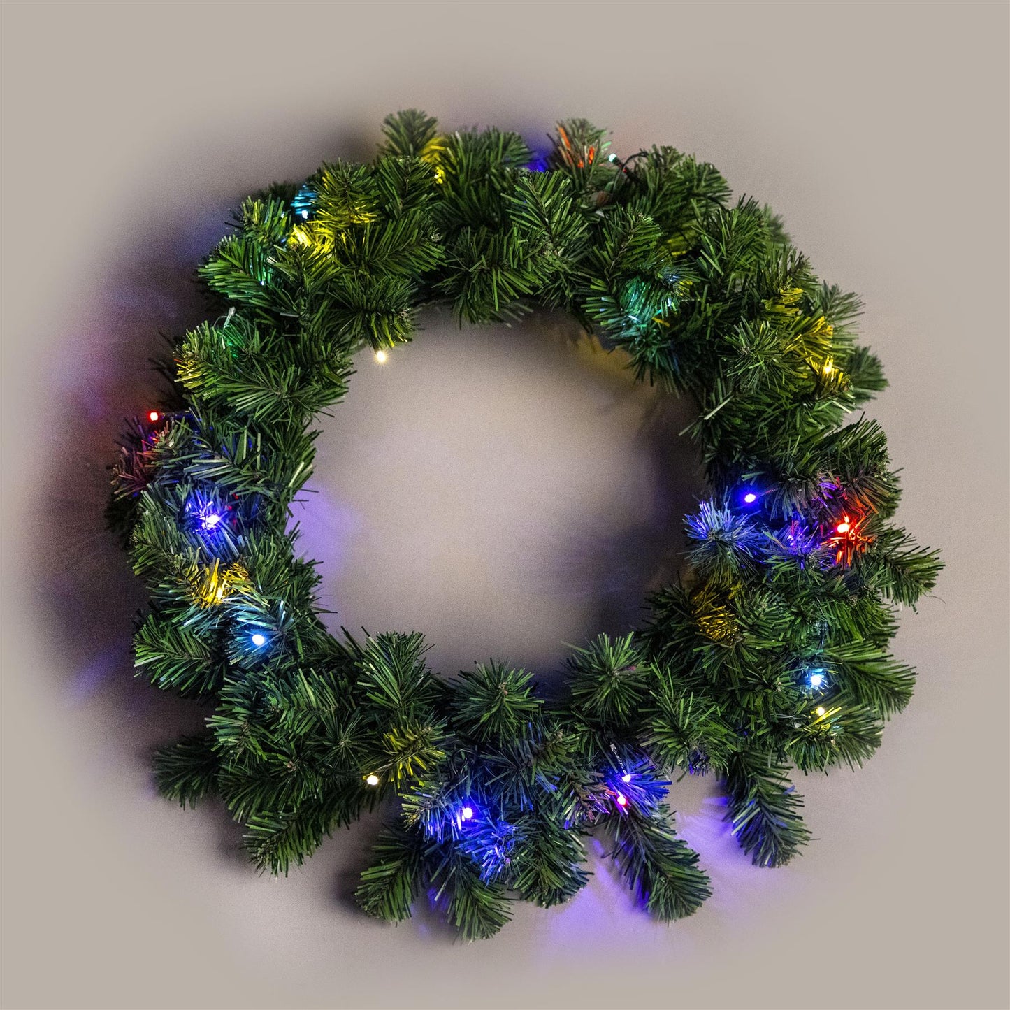 55cm Pre-Lit Green Wreath with Multicolor LEDs