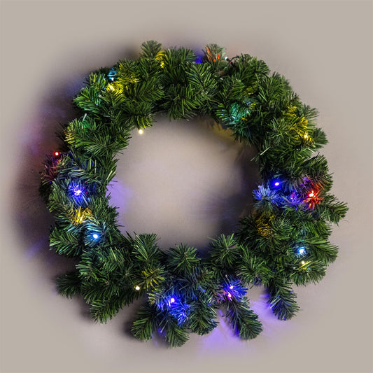 55cm Pre-Lit Green Wreath with Multicolor LEDs