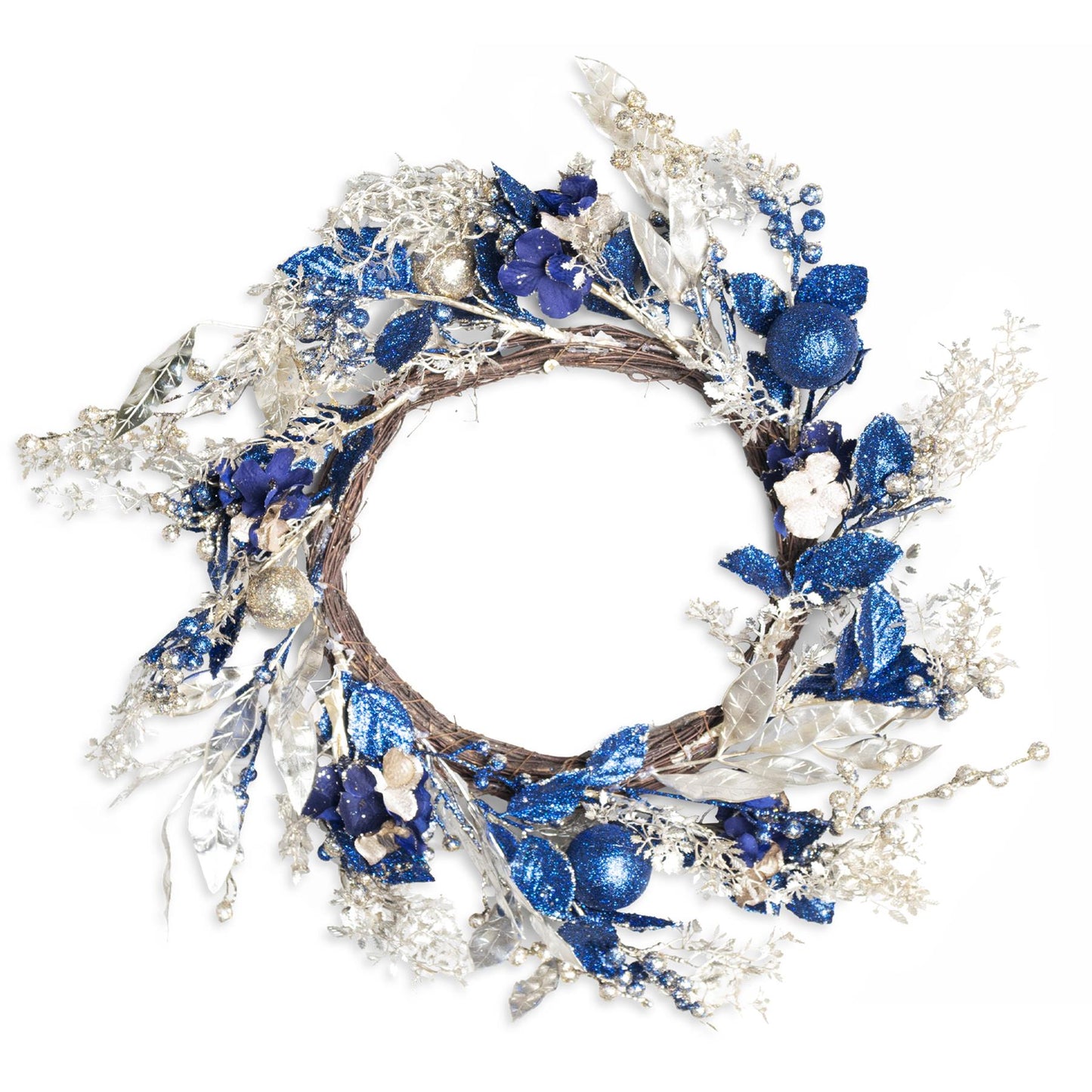 58cm Baubles Wreath Gold/Blue