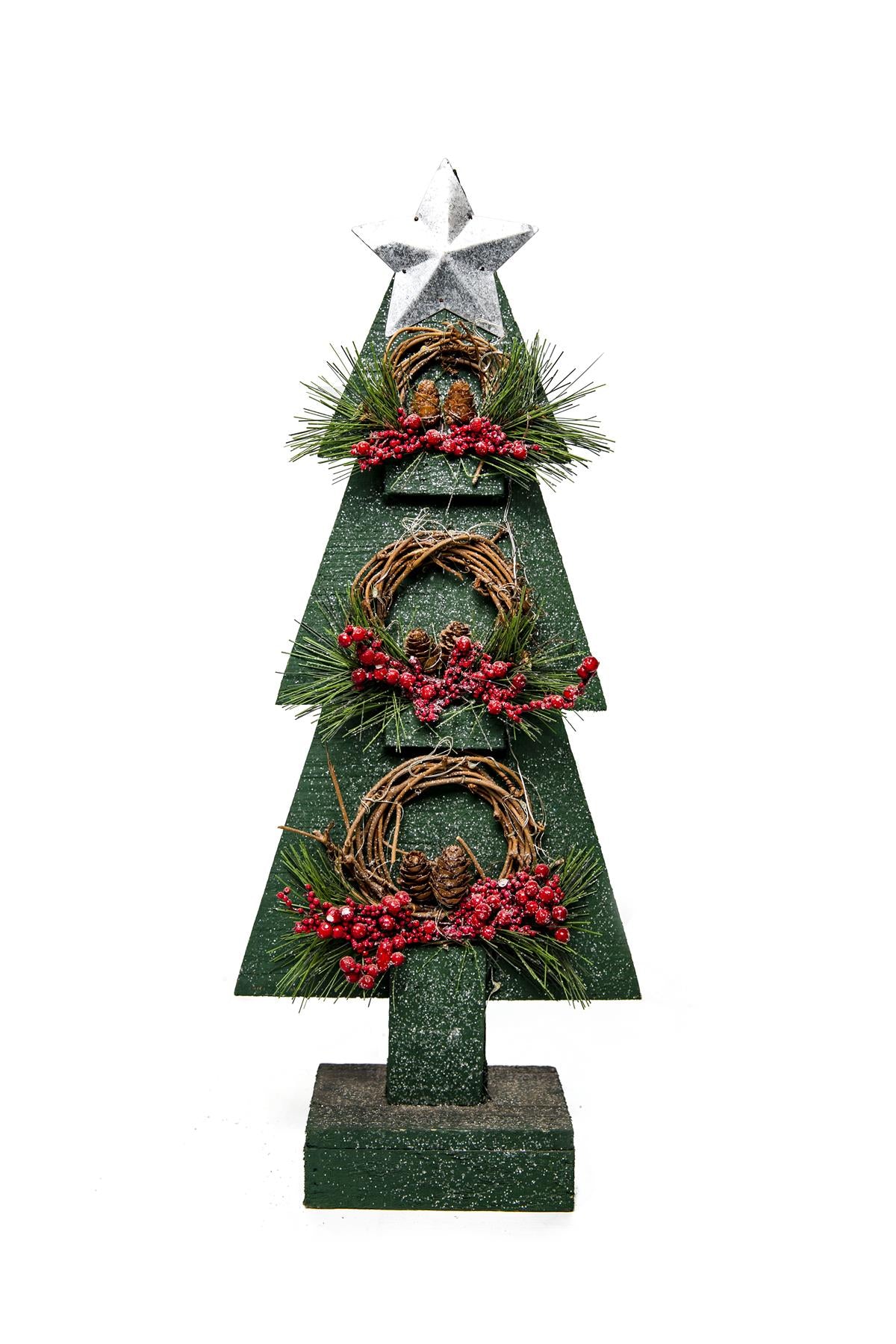 Green Wooden Tree with Warm White Bulbs, 25x10x80cm
