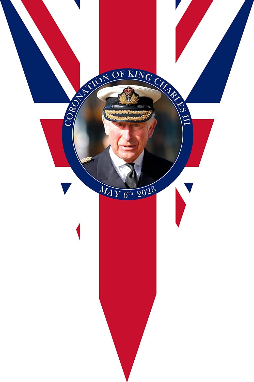 King Charles Image Bunting 48 Flags, 20m - Size: 30cm (H) x 20cm (W) PVC