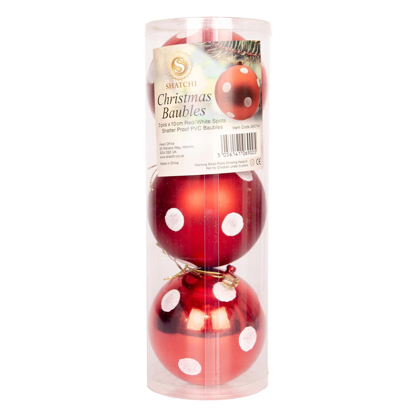 Red and White Baubles - 10cm, 6 Pieces Set, PVC