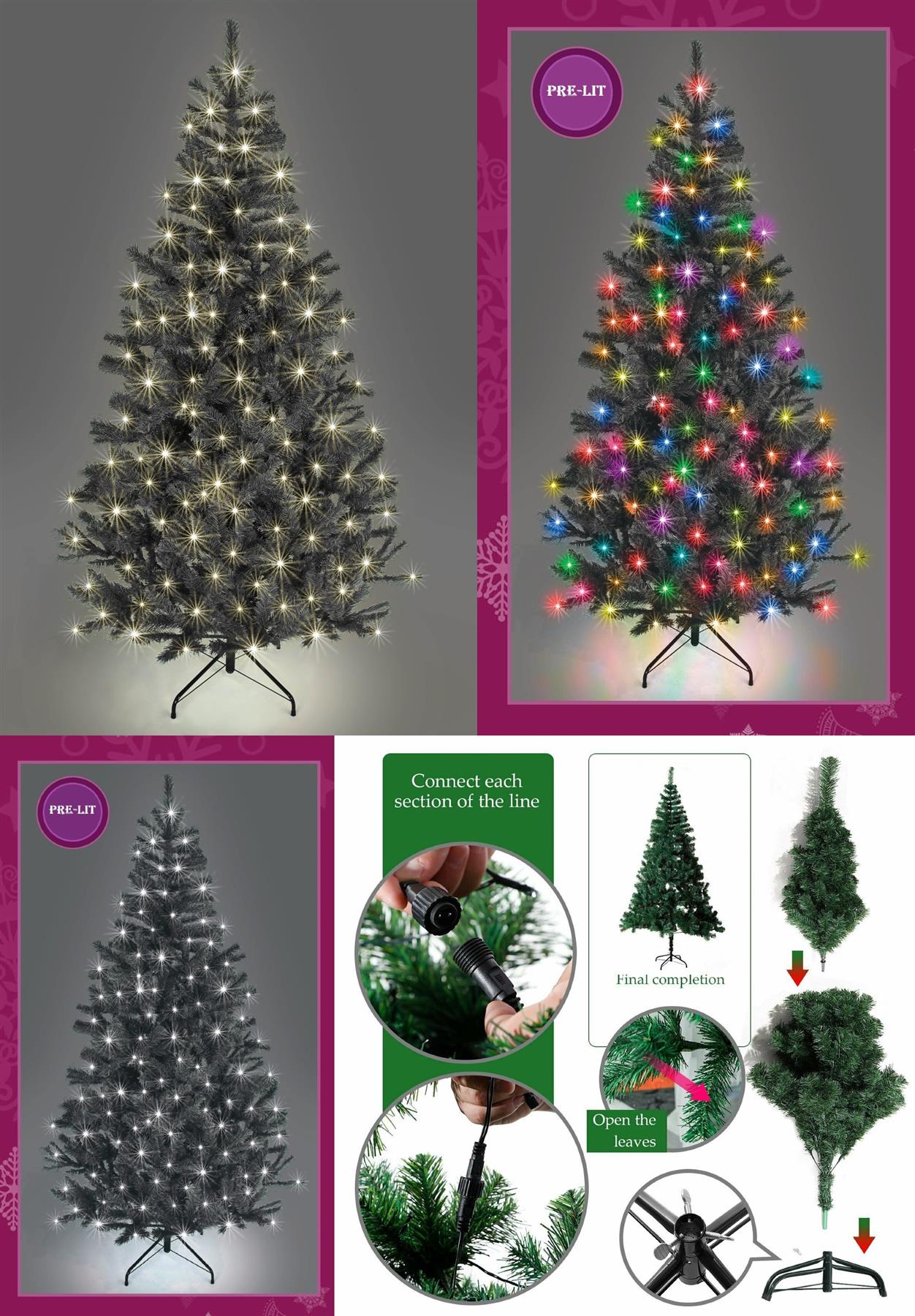 4ft Pre-Lit Black Pine Tree with White LEDs