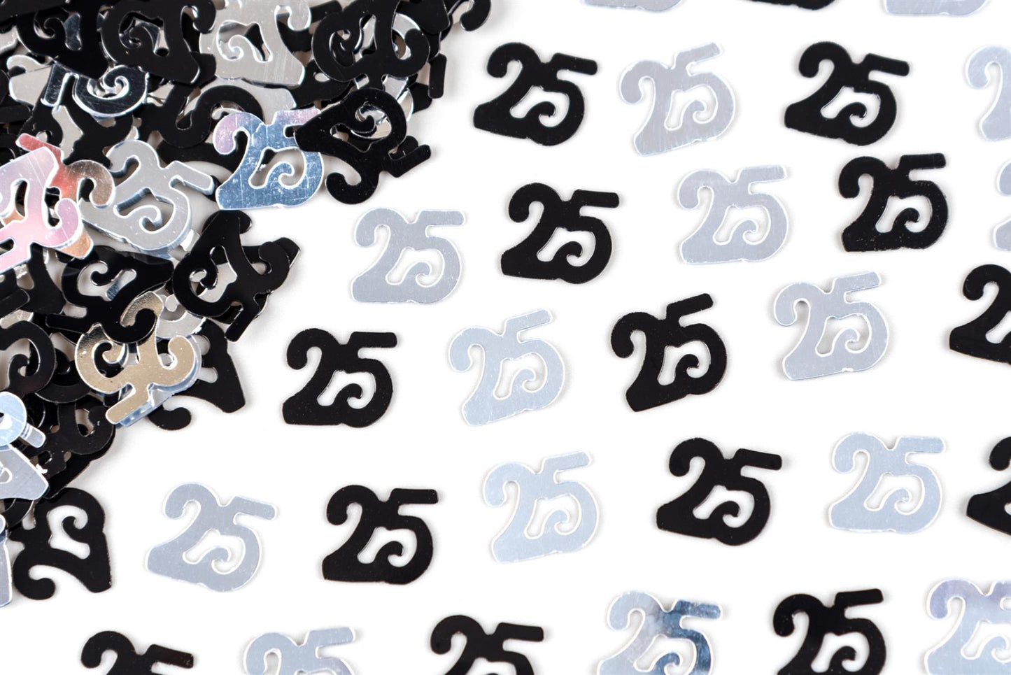 25th Birthday Confetti in Black & Silver, 14g, 4 Packs