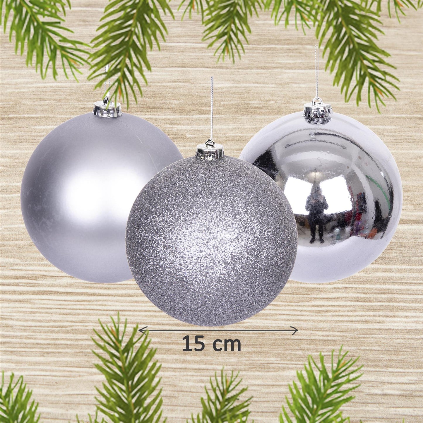 3 Mid Grey Baubles (15cm)