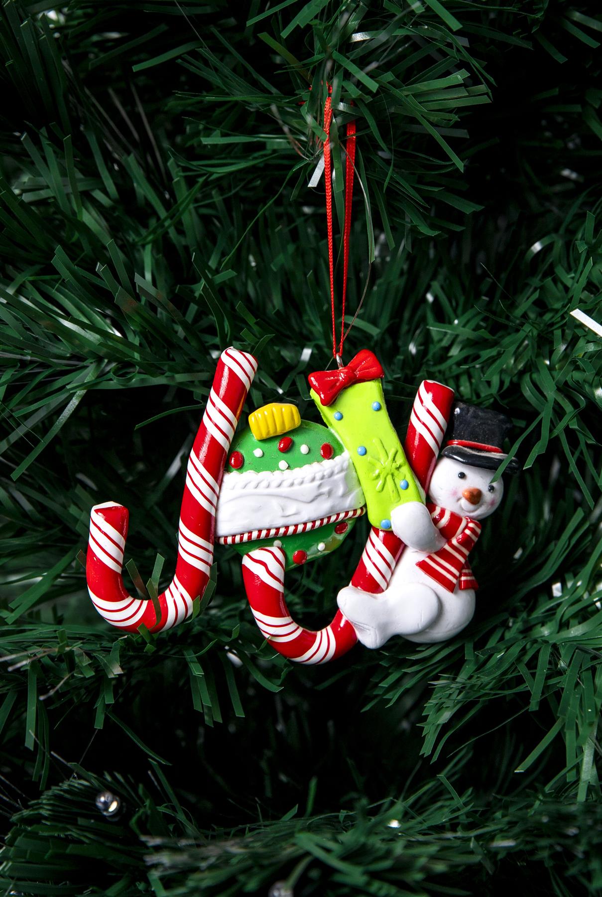 Christmas Hanging Decoration - 3Pcs Ceramic Candy Cane Joy, Noel, Snow