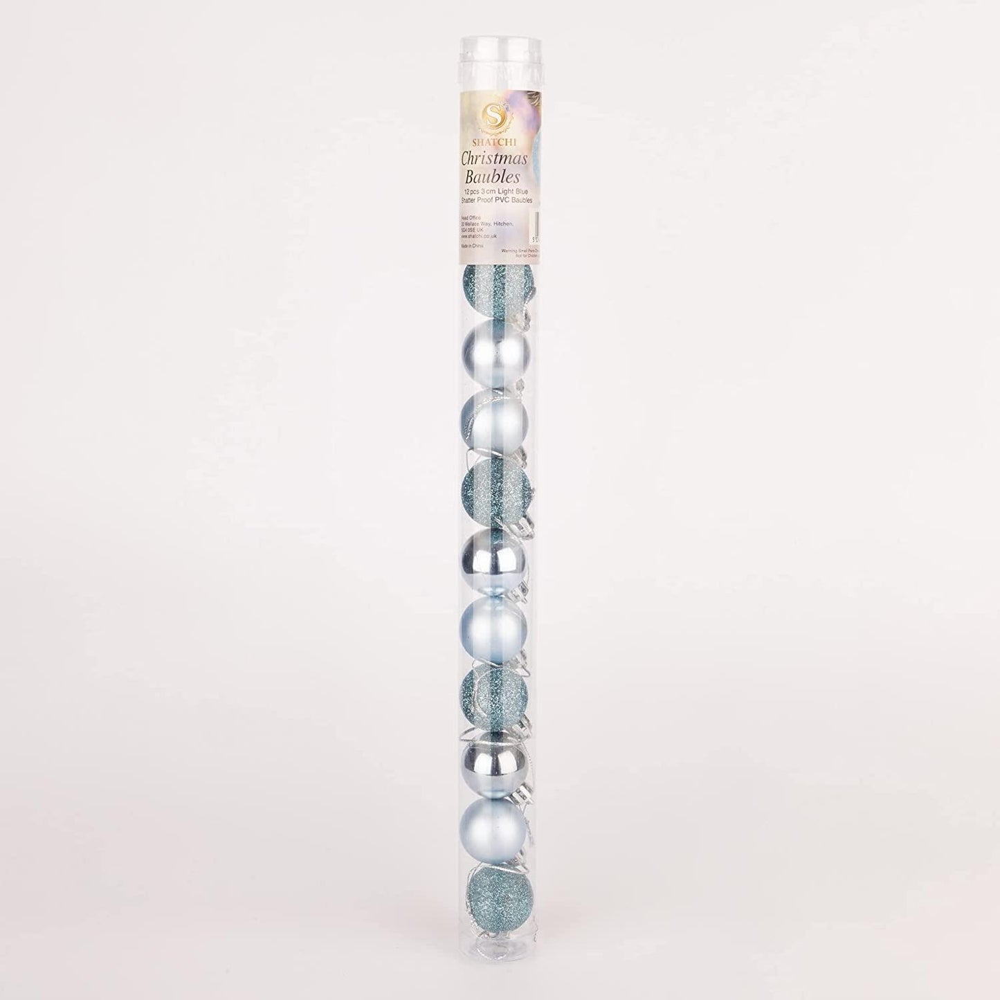 Set of 12 Light Blue 3cm Baubles (PVC)