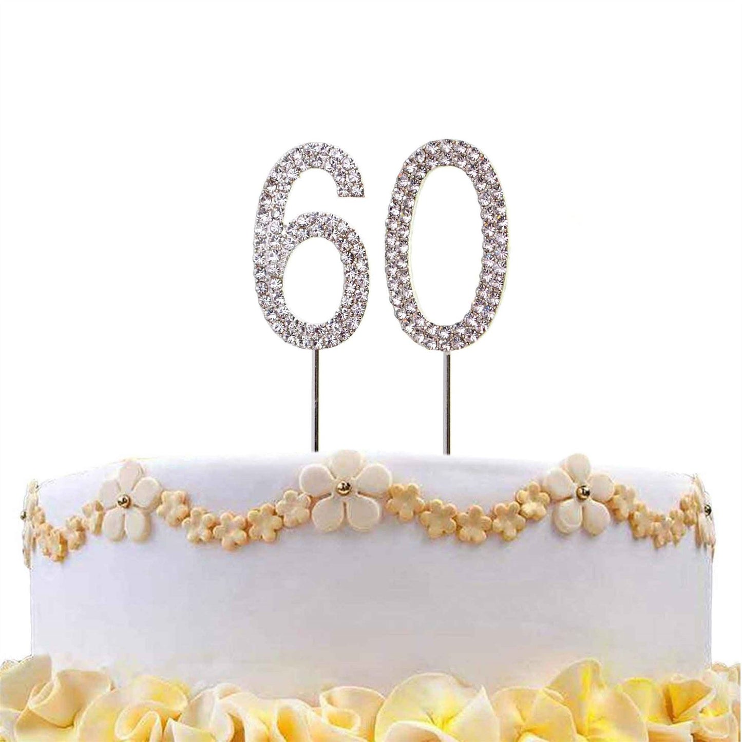 Cake Topper Number Year 60 Silver Diamond