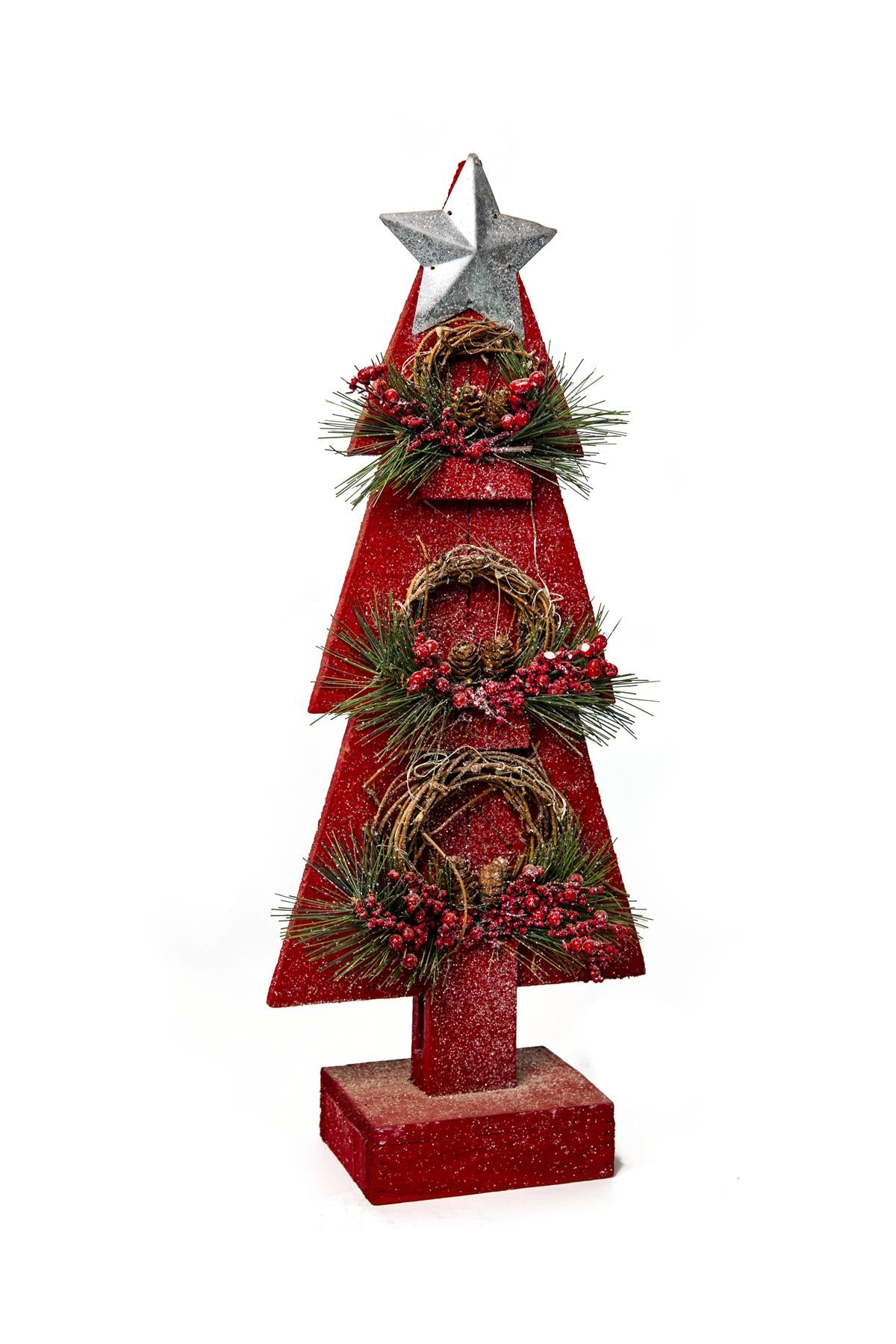 Red Wooden Tree with Bulbs - 25x10x80cm