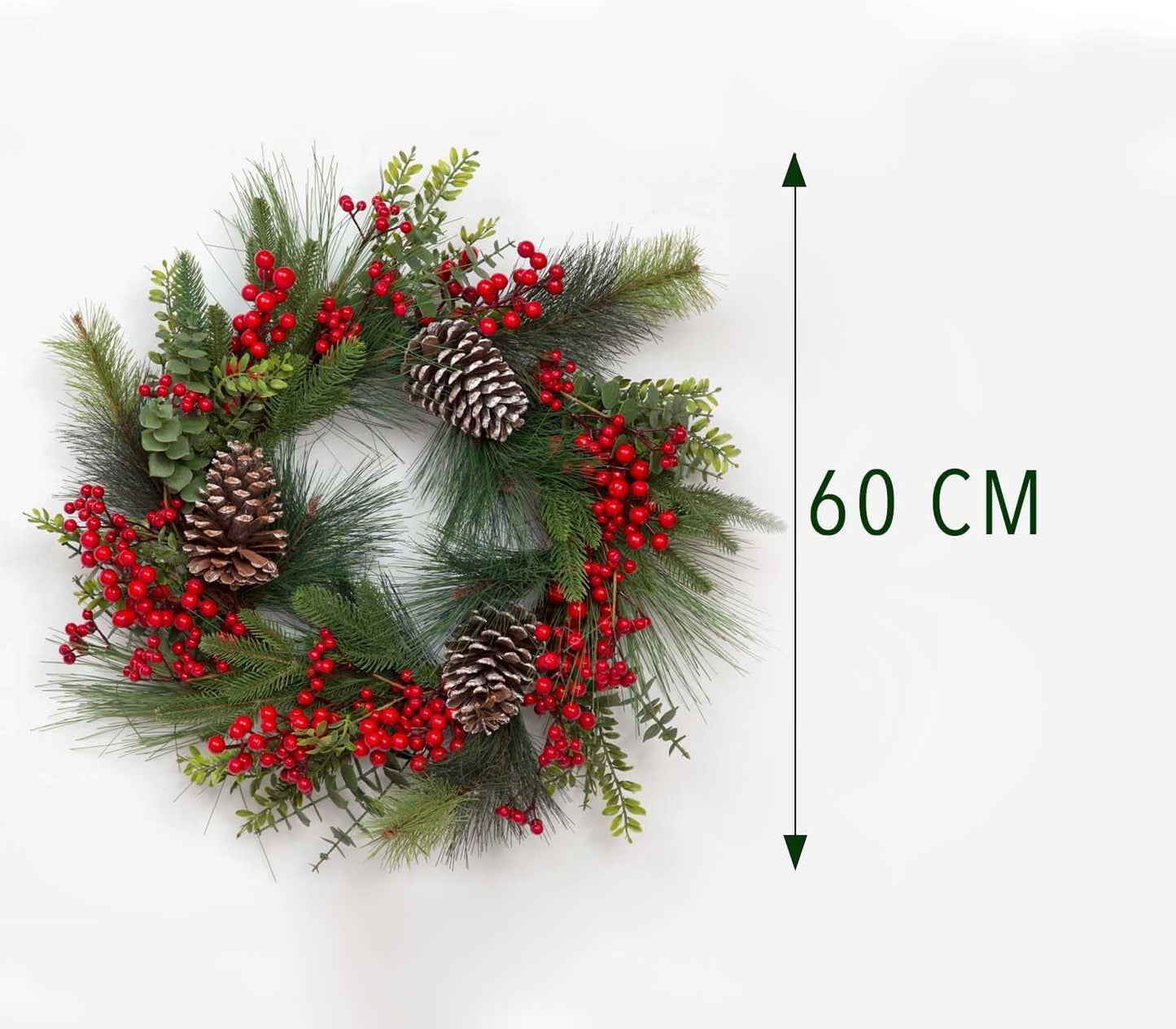 60cm Battery-Operated Pre-Lit Berry & Cone Wreath - 50 Warm White LEDs