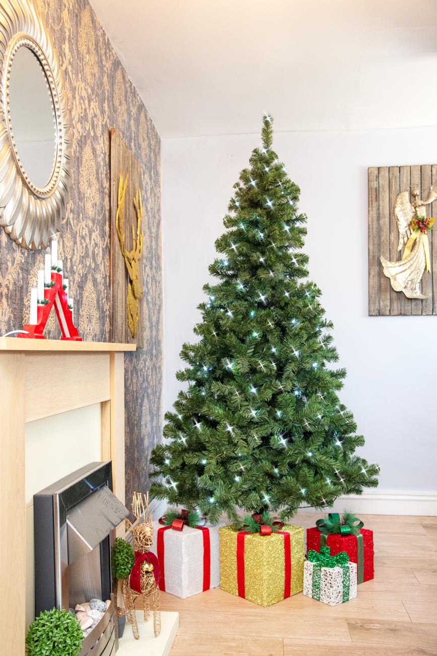 4ft Pre-Lit Alaskan Pine Christmas Tree with Green and White LEDs