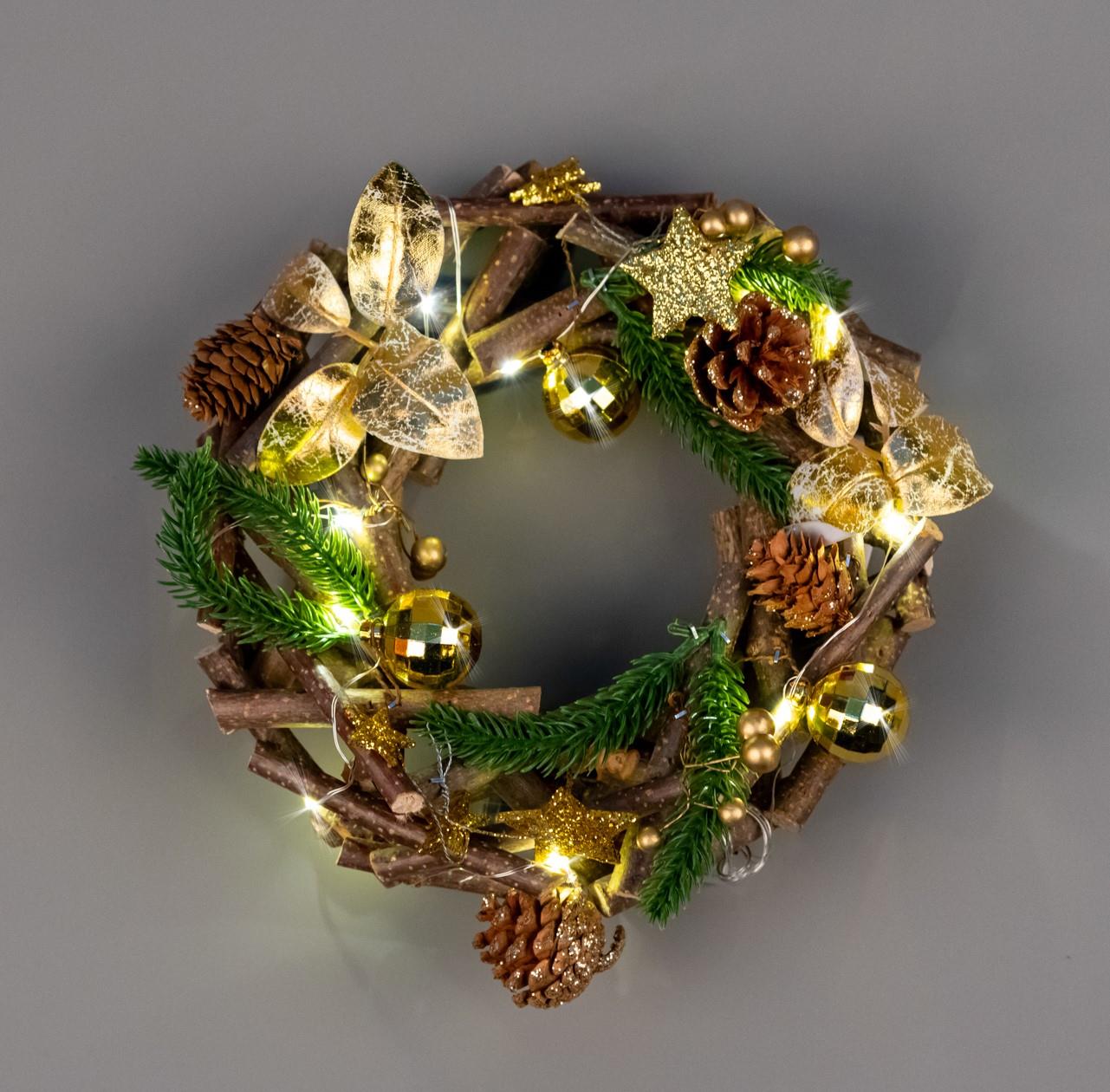 22cm LED Twig Wreath Goldation