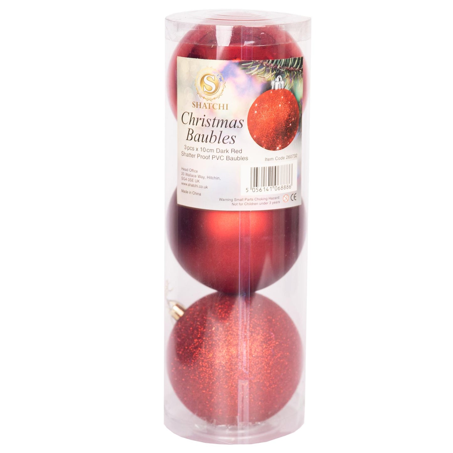 Dark Red Baubles - 10cm, 6-Piece Set, PVC