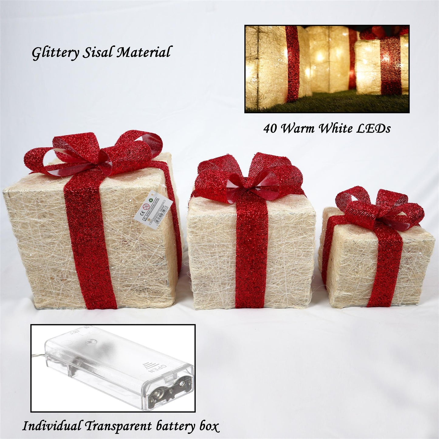 Cream LED Sisal Gift Box