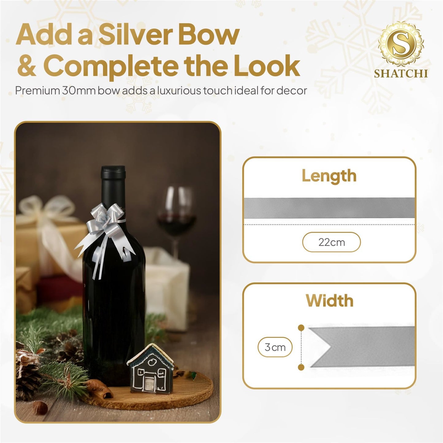 Shatchi 40pcs Silver 30mm/3cm Pull Bows Gift Wrap & Hampers