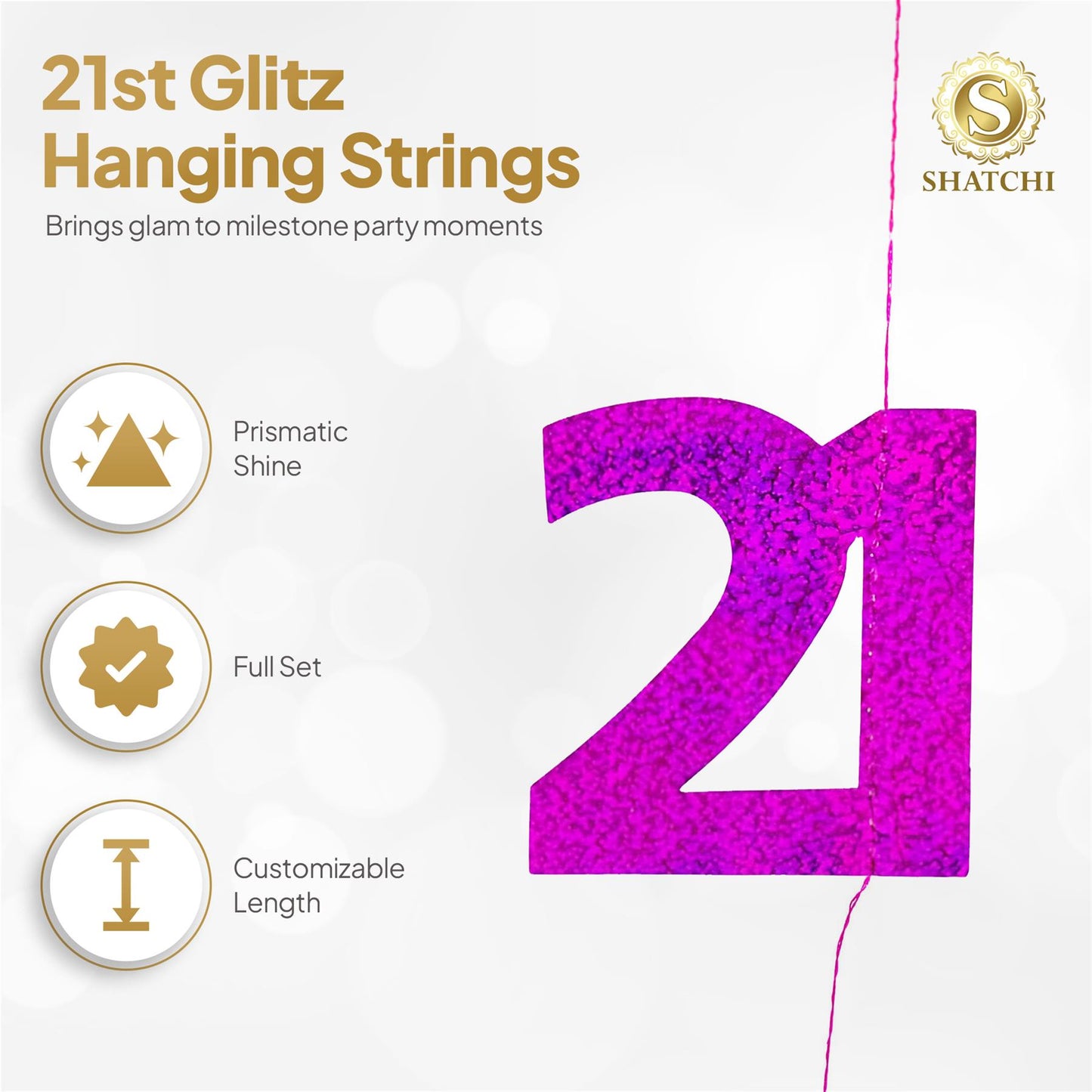 Shatchi 21st Glitz Pink Foil Hanging String Party Decorations Pack of 6