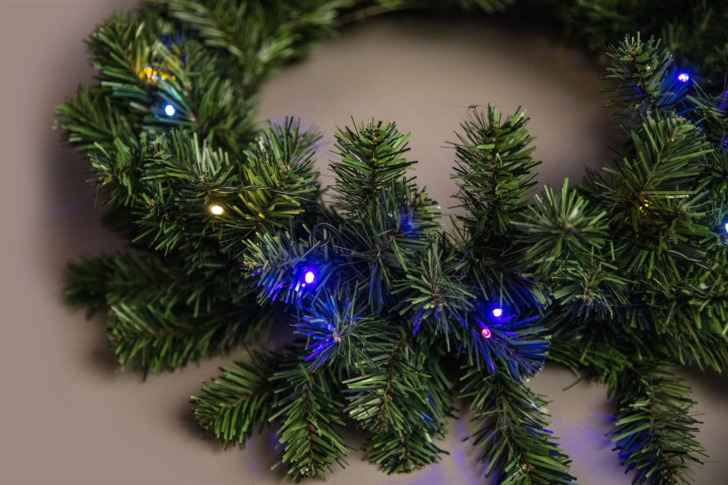 55cm Pre-Lit Green Wreath with Multicolor LEDs