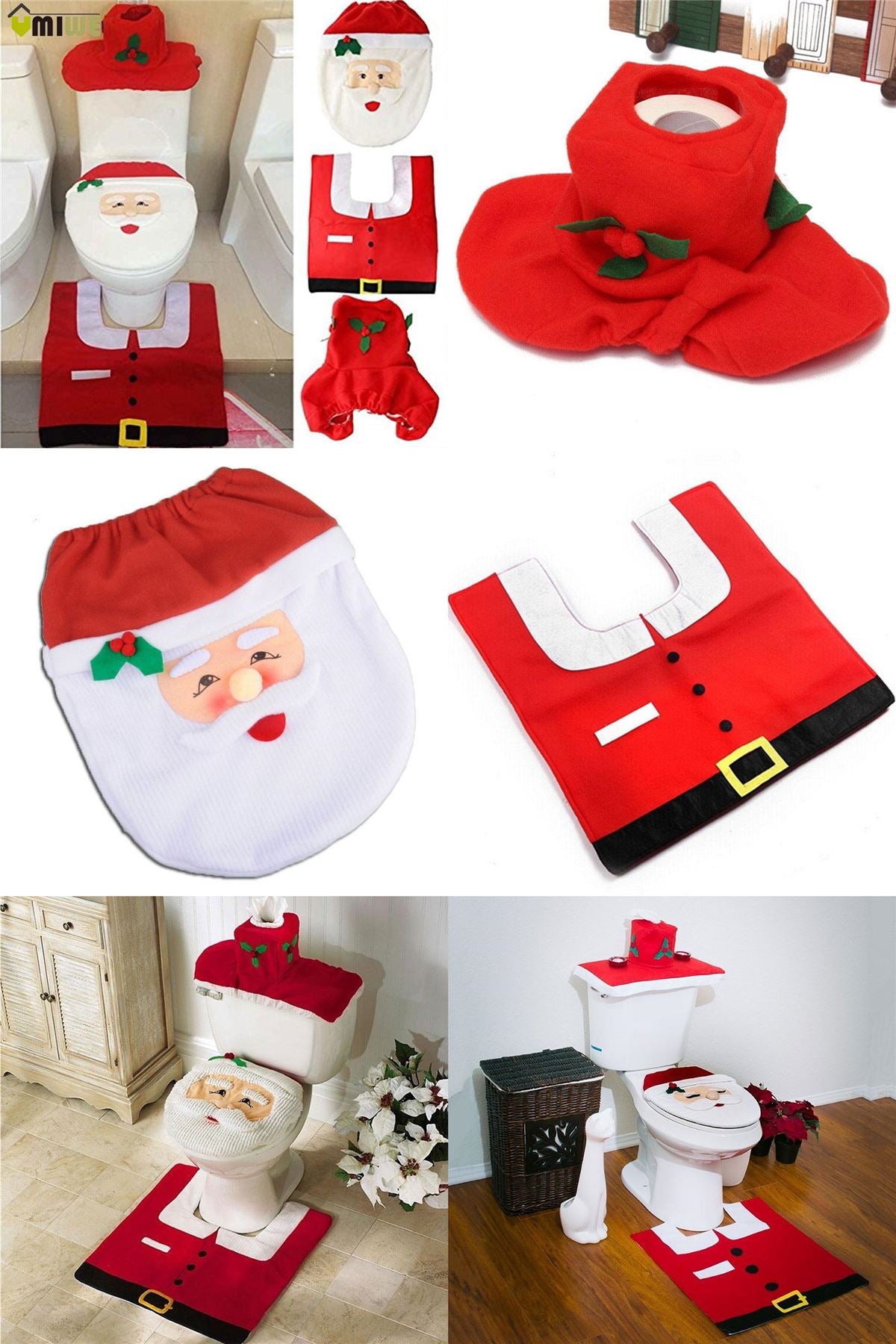 Novelty Christmas Santa Toilet Seat Cover & Mat
