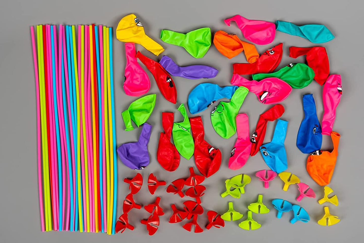 100 Pcs Emoji Balloons Assorted Latex 12" - with 100 Sticks