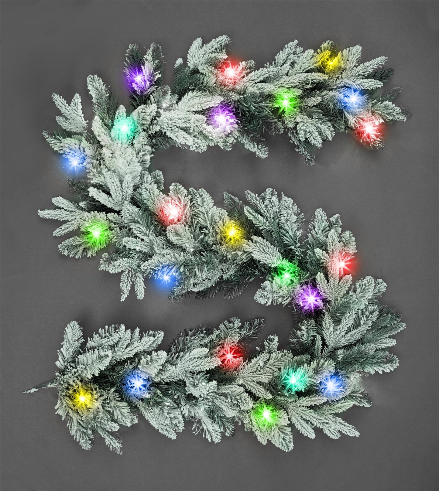 Pre-Lit Multicolor LEDs Lapland Fir Snow Flocked Garland