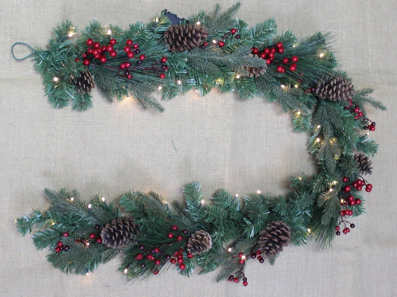 2m Pre-Lit Berry and Cone Garland with 50 WW LEDs