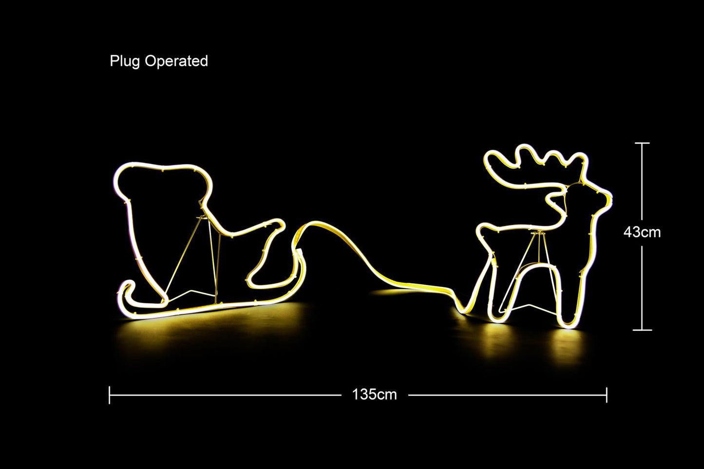 Reindeer and Sleigh Rope Light Silhouette - Warm White, Reindeer 30x40cm, Sleigh 30x45cm