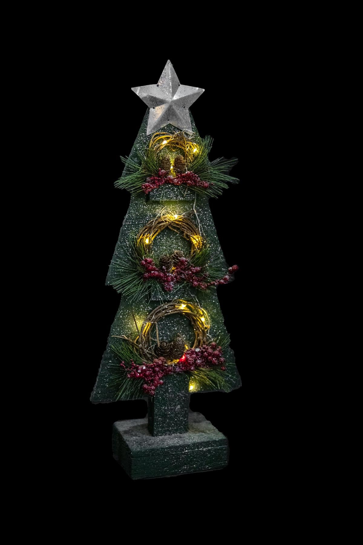 Green Wooden Tree with Warm White Bulbs, 25x10x80cm
