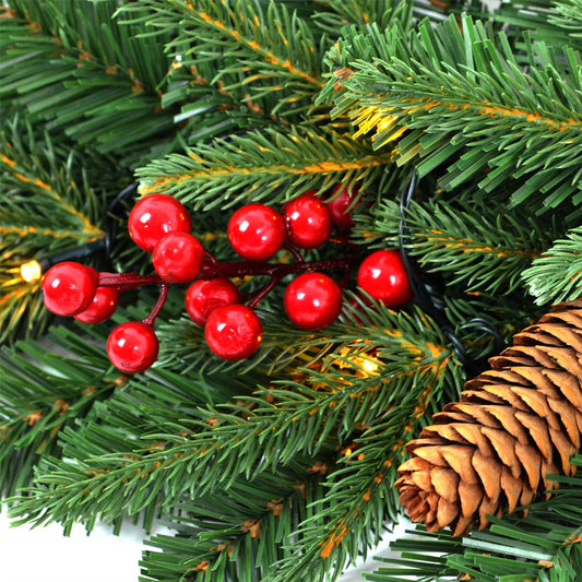 2m Elegant Pre-Lit Christmas Garland with Berries and Pine Cones