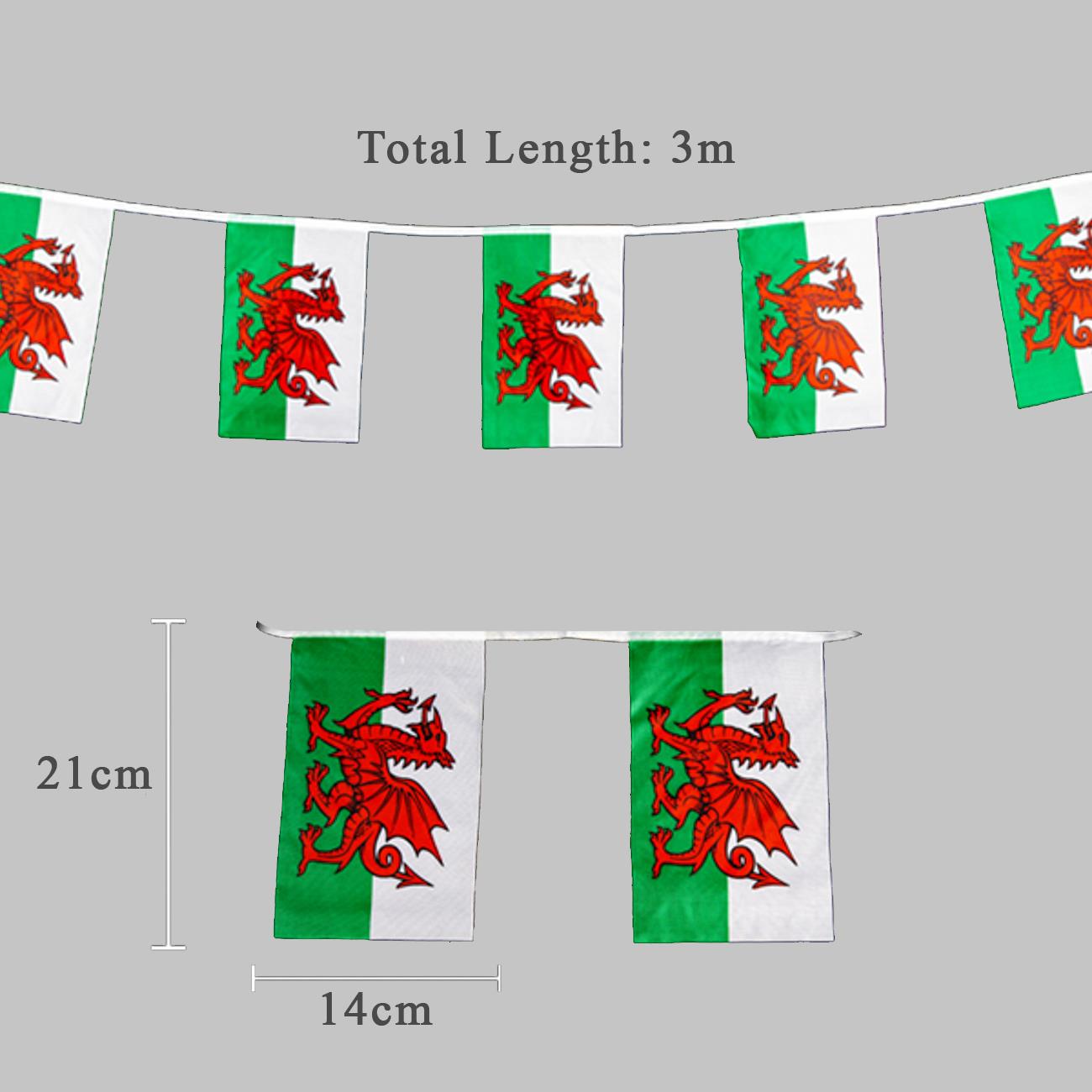 Welsh Bunting - 14x21cm, 3m with 10 Flags