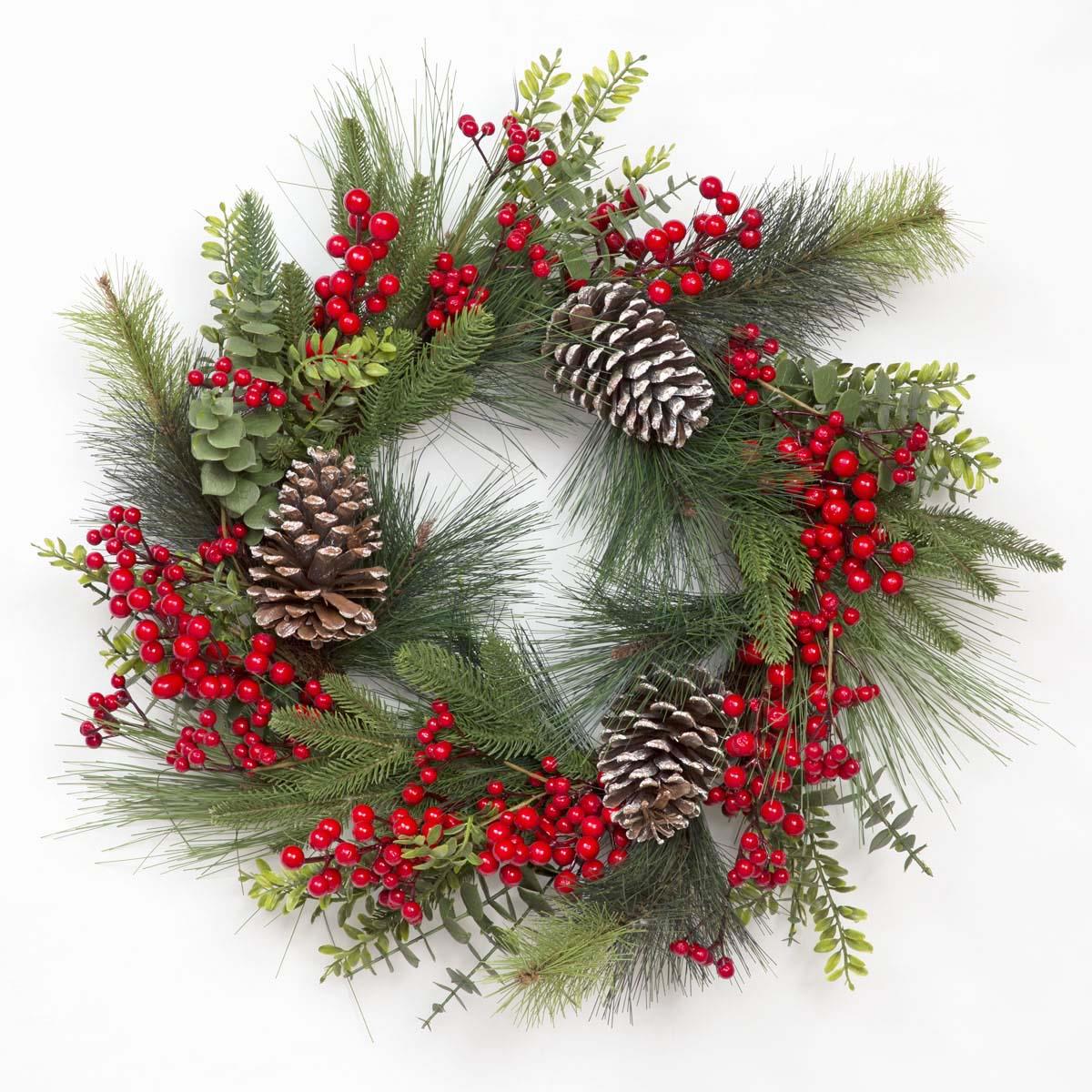 Red Berry & Pine Cone Wreath - 60cm