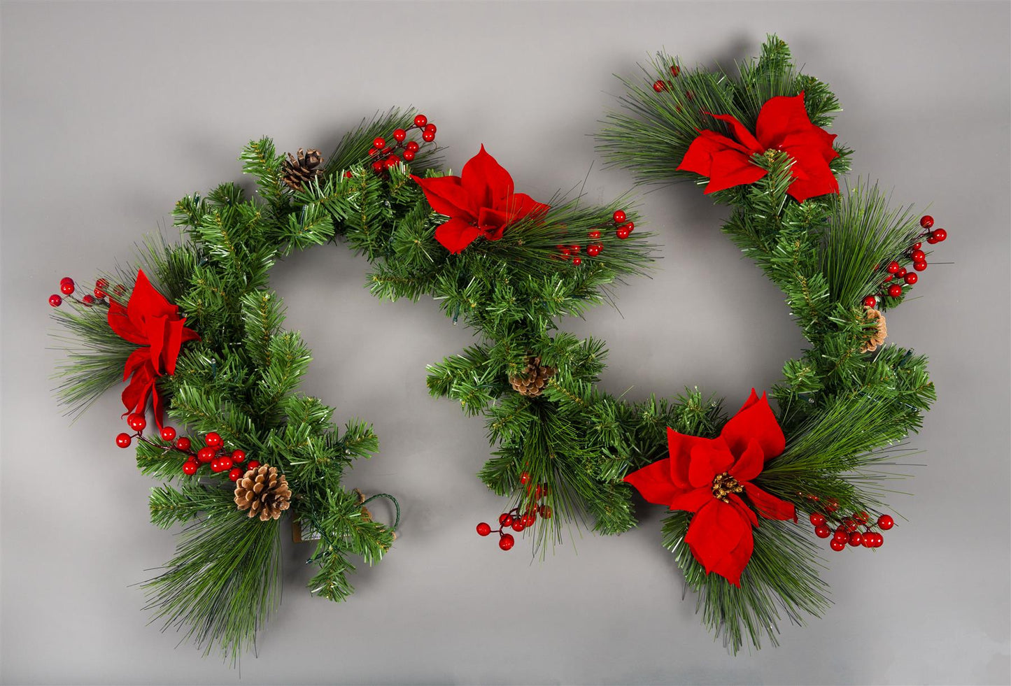 2m Pre-Lit Red Poinsettia Garland with 50 Warm White LEDs
