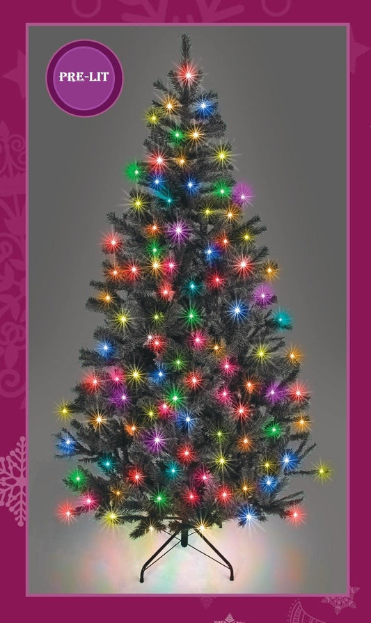 7ft Pre-Lit Alaskan Pine Christmas Tree with Black Multicolour LEDs
