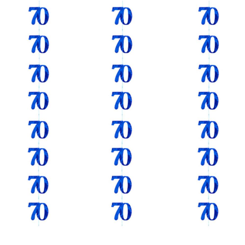 6x 70th Birthday Party Hanging String Decorations in Blue