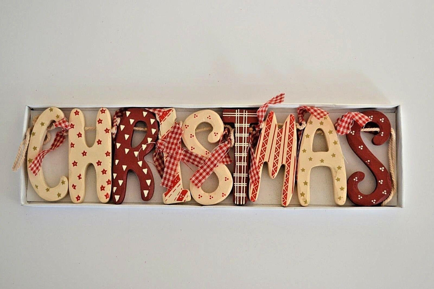 Christmas Wooden Garland Red White Vintage