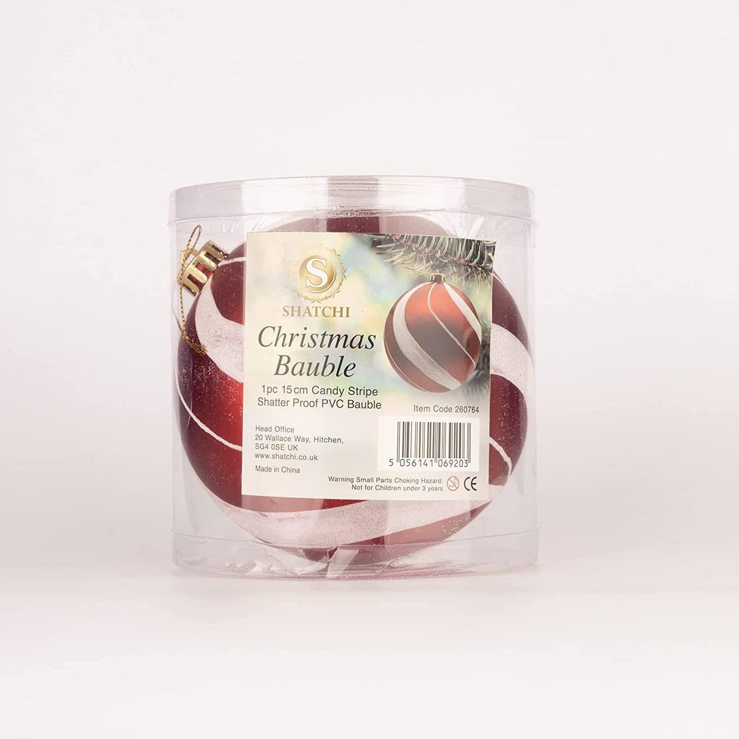 Baubles Candy Stripe 15cm - 3Pcs PVC