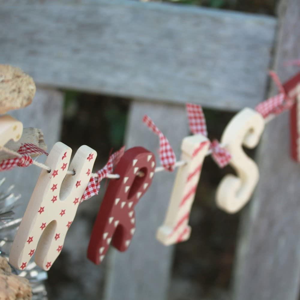 Christmas Wooden Garland Red White Vintage