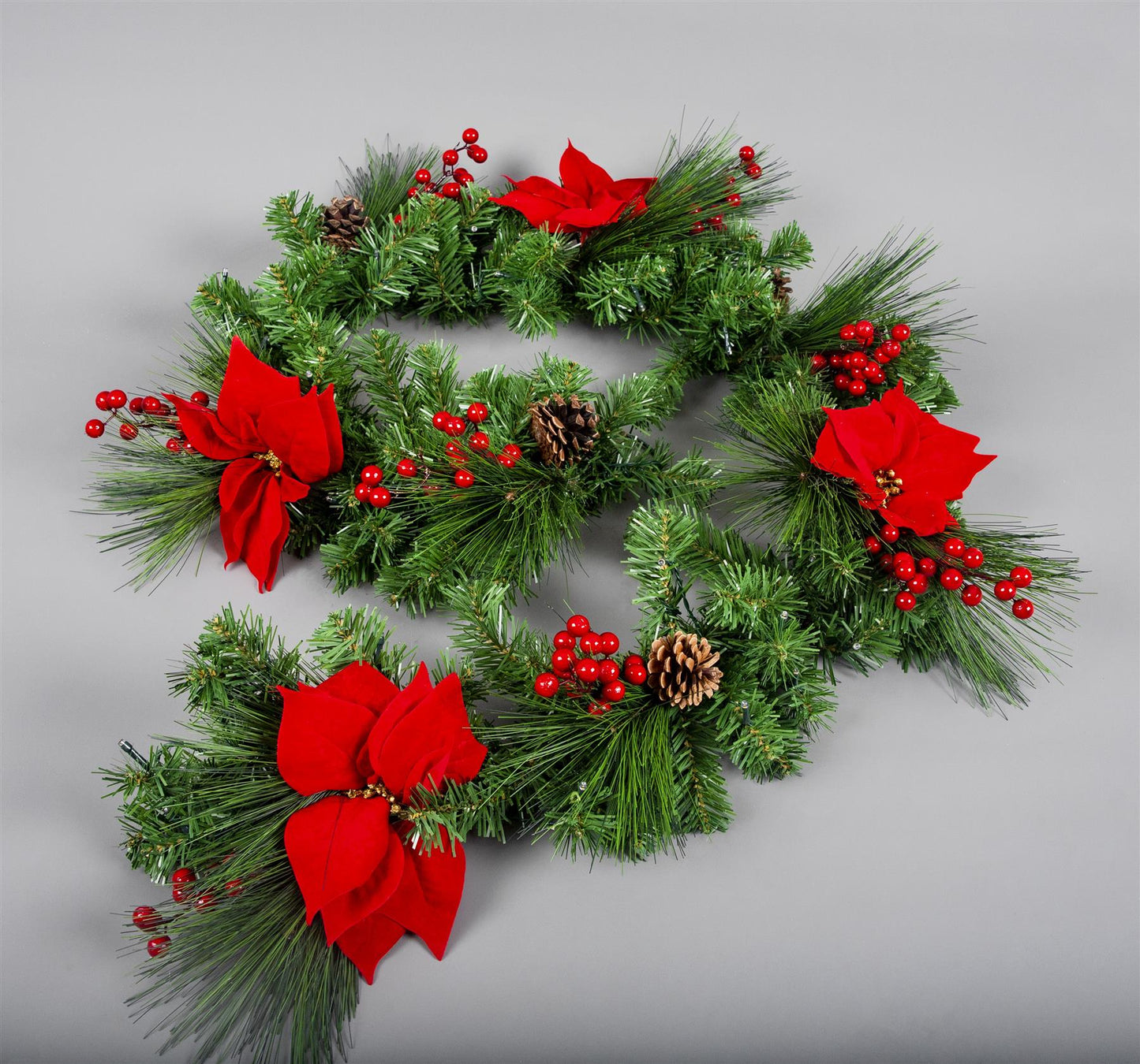 2m Pre-Lit Red Poinsettia Garland with 50 Warm White LEDs