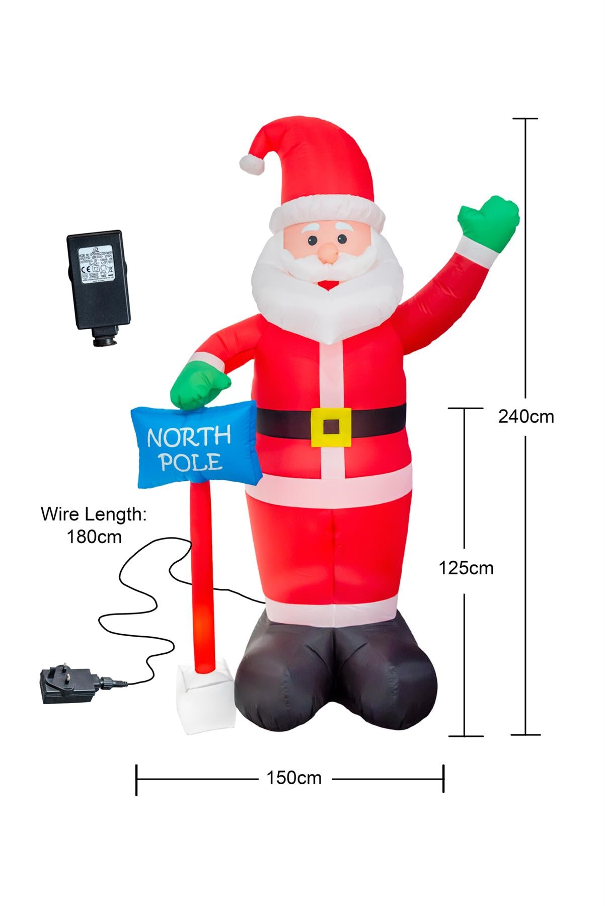Pre-Lit Inflatable Santa 2.4m with 4 LEDs